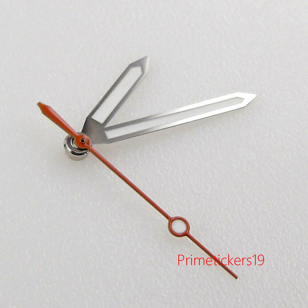 Red Second hands Silver edge white/Orange Watch Hands Luminous fit for NH35