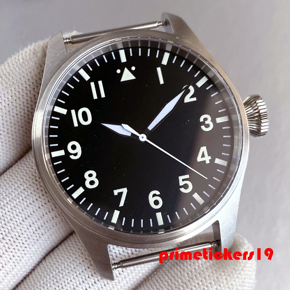 43mm Pilot Watch Case+Dial Hands Set Sapphire Fit NH35 ETA2824 PT5000 Clear Back