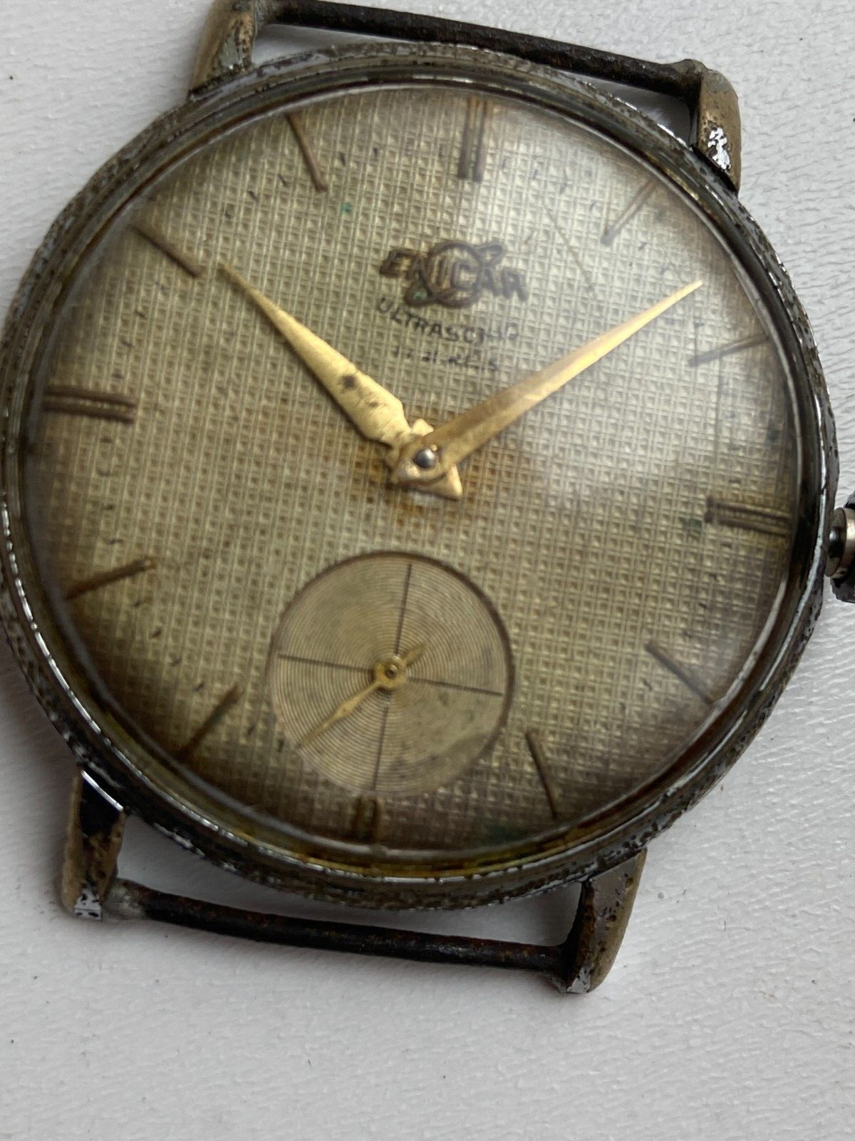 VINTAGE MEN WATCH ENICAR ULTRASONIC SWISS MADE FOR PARTS 17 JEWELS CAL 1292