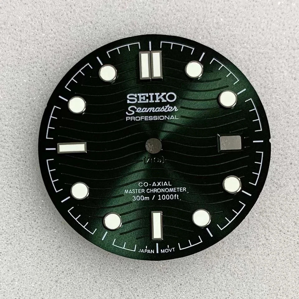 31.8mm Black Watch Dial+Hands Green Luminous for NH35 NH36 Movement Watch Parts