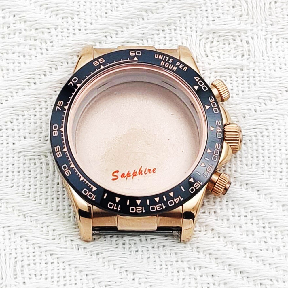DIY 40mm Gold Color Stainless Steel Watch Case Sapphire Glass Fit VK63 Movement
