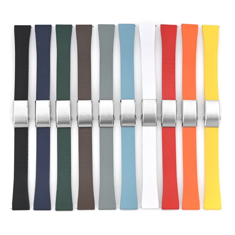 FKM Rubber Watch Strap With 316L Steel Deployant Band Butterfly Clasp