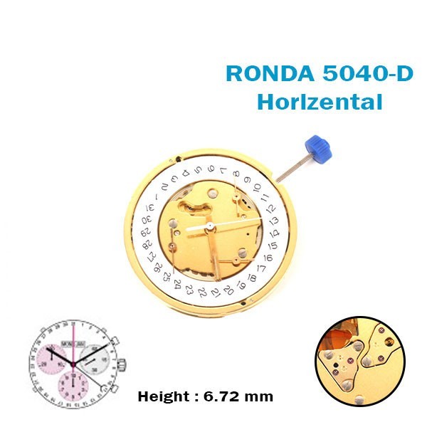 RONDA SWISS🇨🇭 Made Movement 5040-D, Horizental , White Date Disk at 4