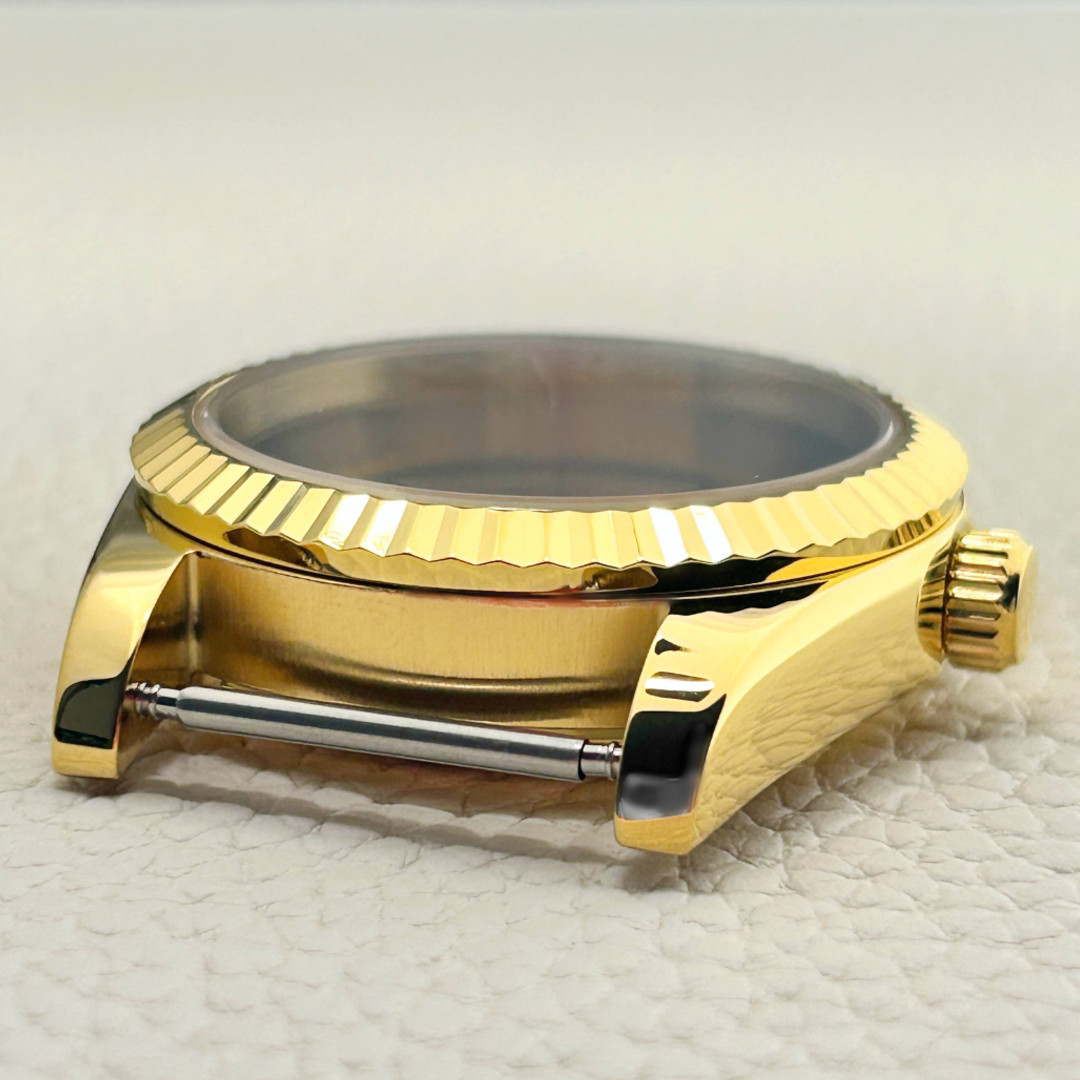 36mm Gold Watch Case 10ATM Fluted Steel Mod Part Sapphire for NH35 NH36 Movement