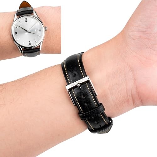 Quick Release Leather Watch Band, Two Tone Oil 21mm Black / Silver Buckle