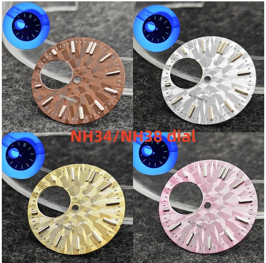 28.5mm NH38 Dial Skeletonized Dial Green Lume Fits NH34 NH38 Movement Nh34 Dial