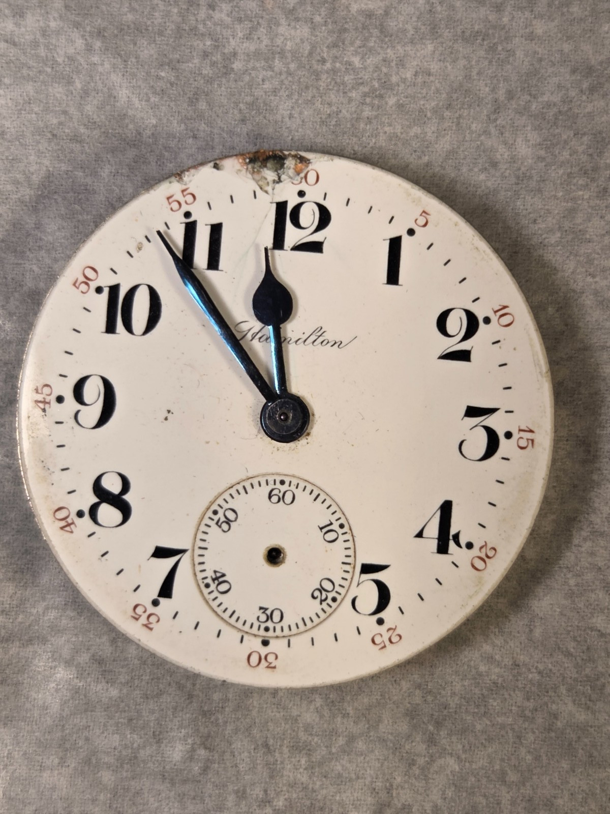 Vintage 1912 Hamilton 974 Pocket watch Movement 16s 17J Runs Chipped Dial Parts