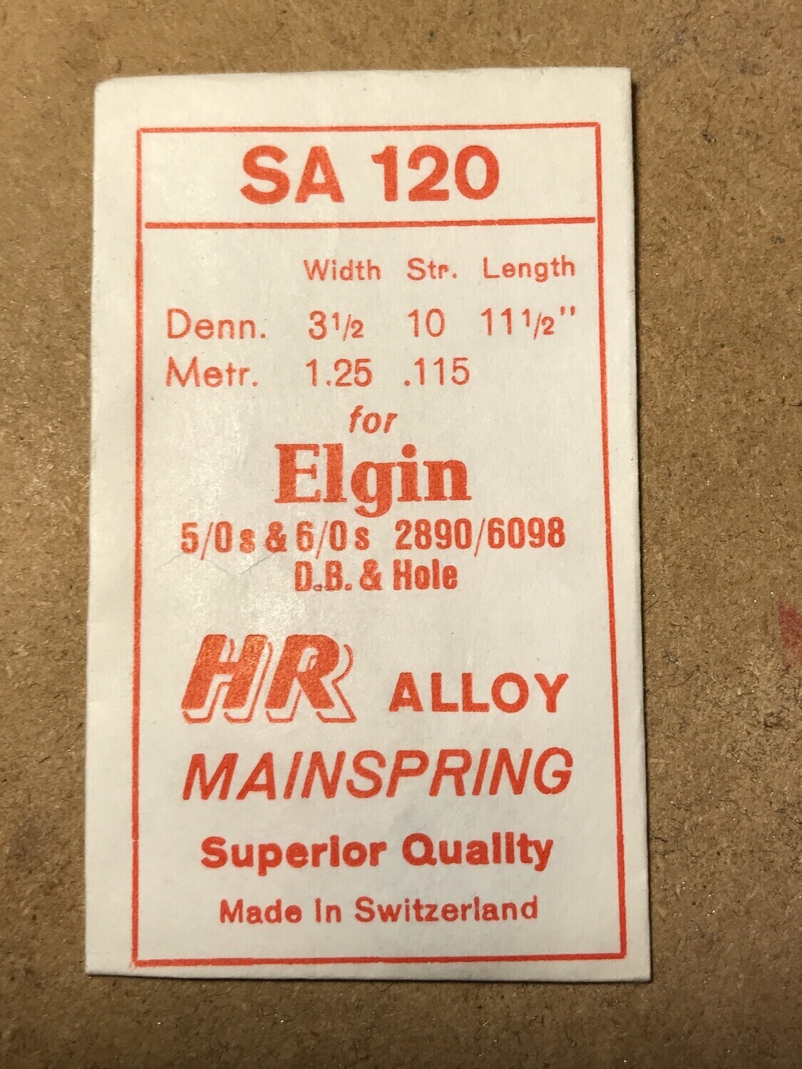 HR Mainspring SA120 for Elgin 5/0s & 6/0 Factory No. 2890 – Alloy
