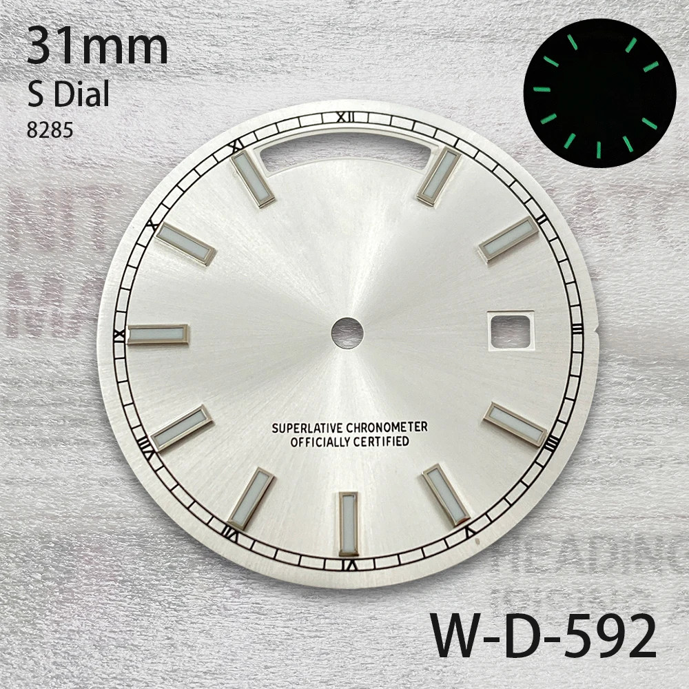 31mm S Logo Day And Date Dial For 8285 Movement Green Lume Watch Accessories