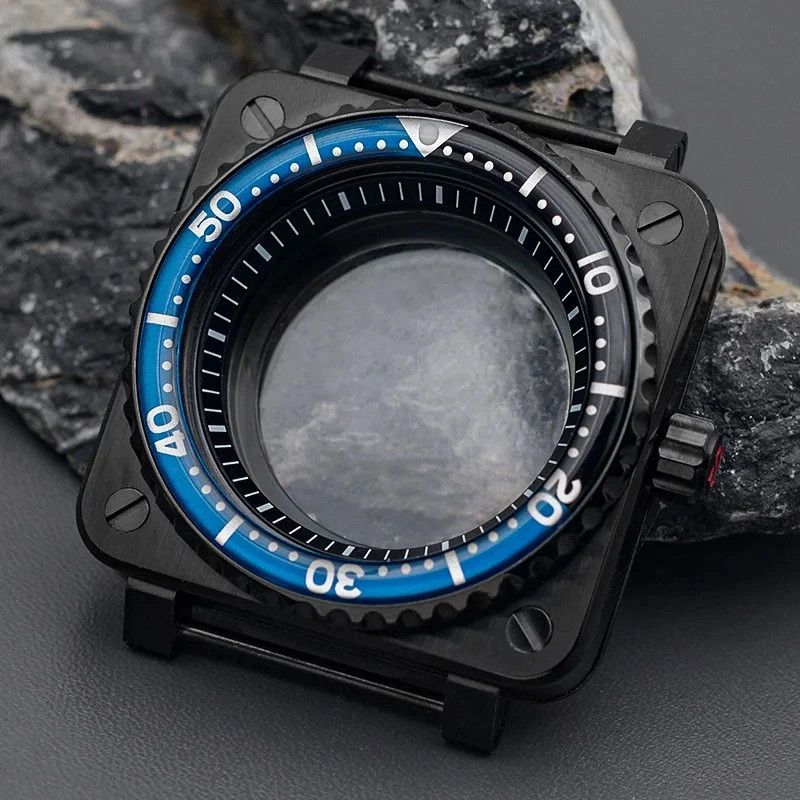 Steel Watch Case for NH35 NH36 NH34 Black Square Sapphire Glass Mod Parts New