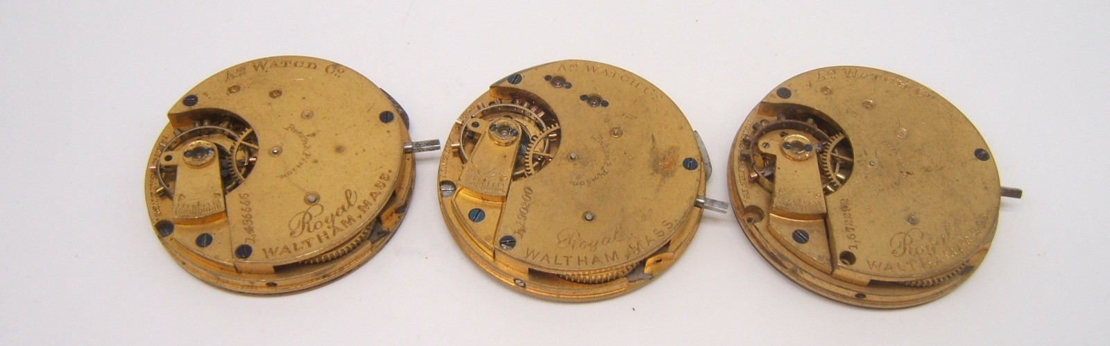 3 AMERICAN WALTHAM 6S POCKET WATCH MOVEMENTS ROYAL AS IS PARTS REPAIR