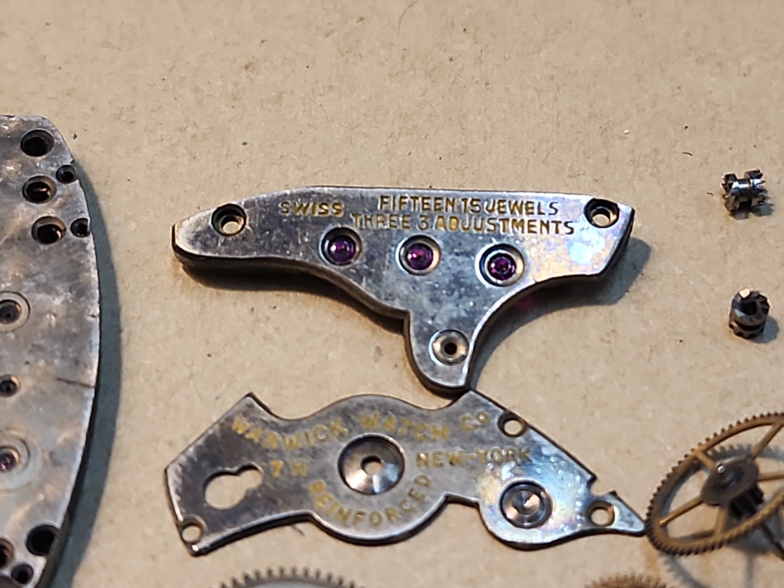 Vintage Tonneau Shape Warwick Swiss 15j 3 Adjustments Movement Parts