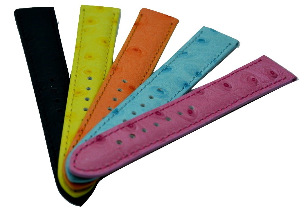 Ostrich Grain Genuine Leather Padded Rich Colors Watch Band Strap 18mm & 20mm