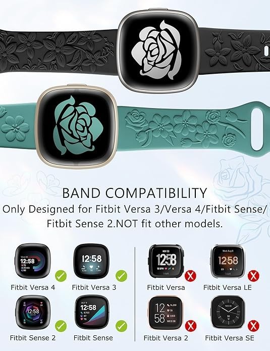 Minyee 2 Pack Floral Engraved Band Compatible with Fitbit Versa 4/V… Fast Ship