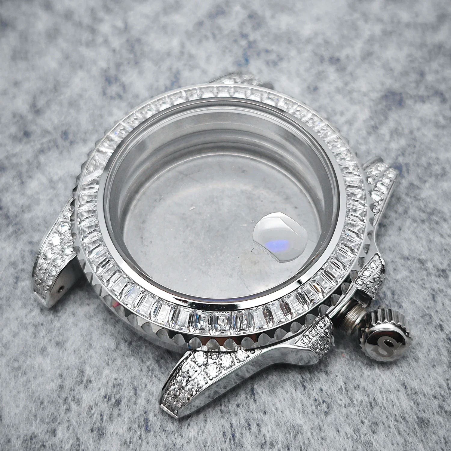 40.5mm Diamond Steel Watch Case with Strap Sapphire Glass for NH34/NH35/NH36