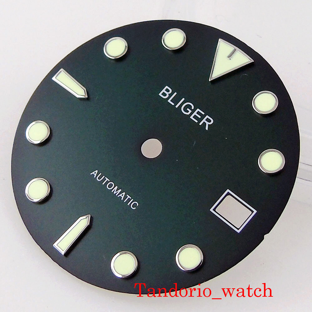Bliger 29mm Black Blue Green Watch Dial Face For NH35 Movement For 3/4 O’Clock