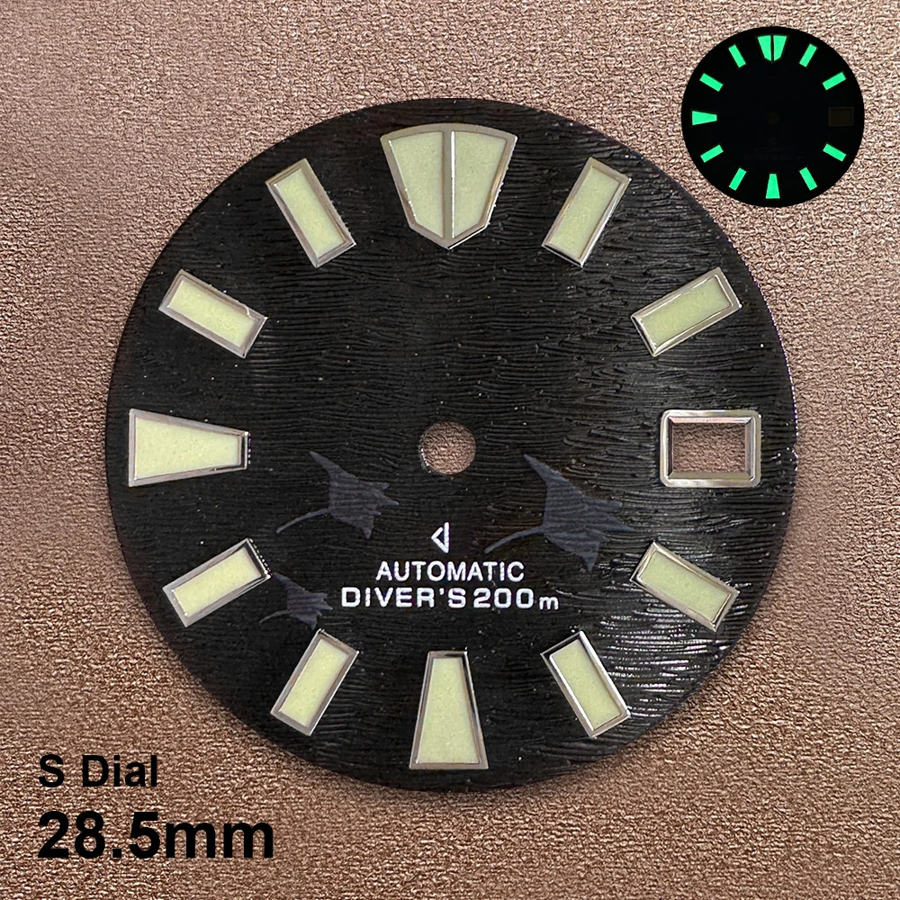 28.5mm S Logo Bat Diving Dial For NH35/NH36/7S/4R Movement Green Luminous Watch