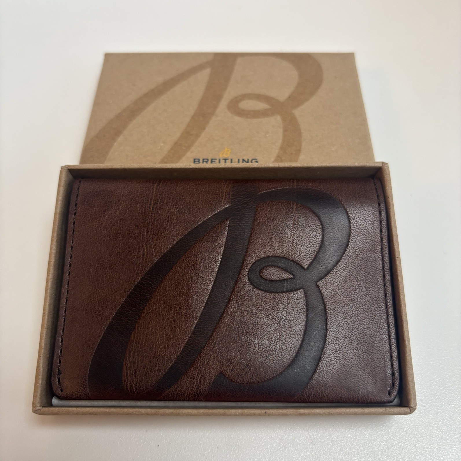 Breitling wristwatch related gift. Brown Leather Card Holder Wallet