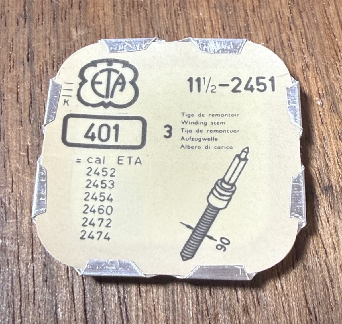 Lot of 3 NOS ETA 2451 – 2452 2454 2460 2472 2474 watch 401 winding stem tap 10