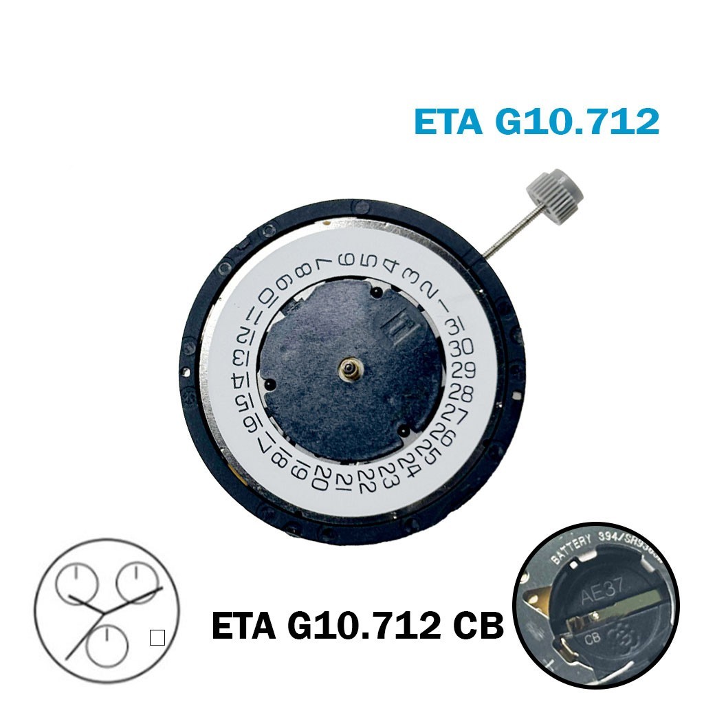 ETA G10.712 CB Swiss Made Movement-White Date Disk at 4-Chronograph.