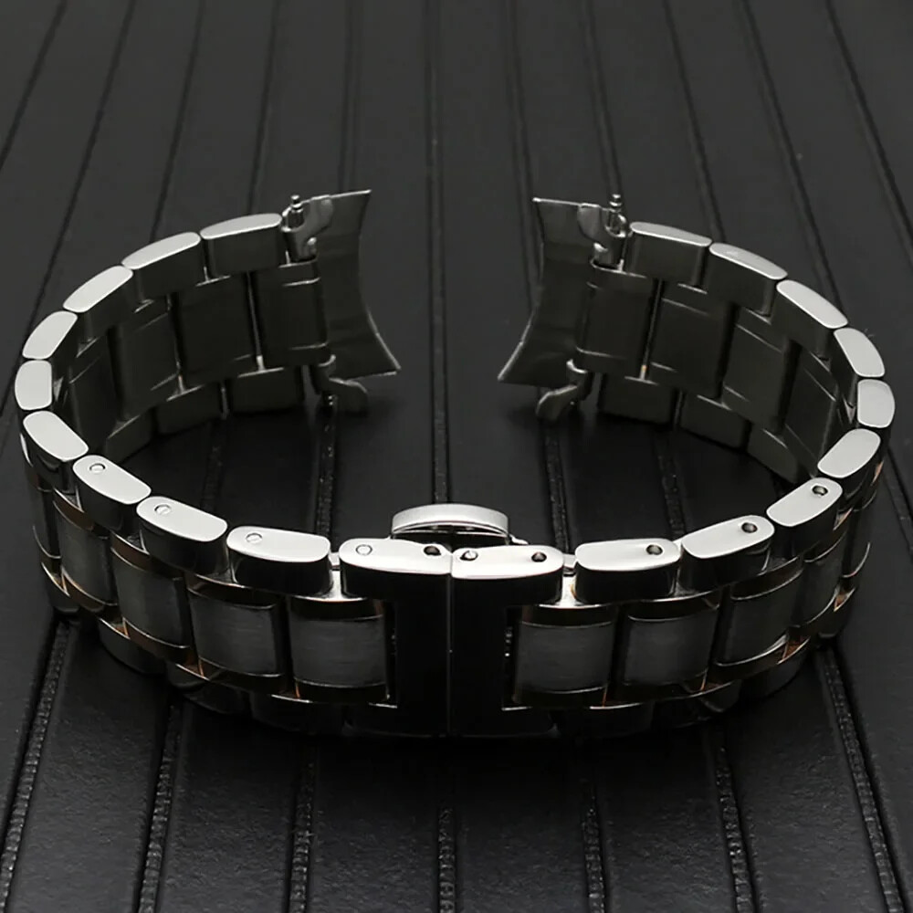 Hot New Curved End Strap Solid Stainless Steel Watch Bands for Butterfly Clasp