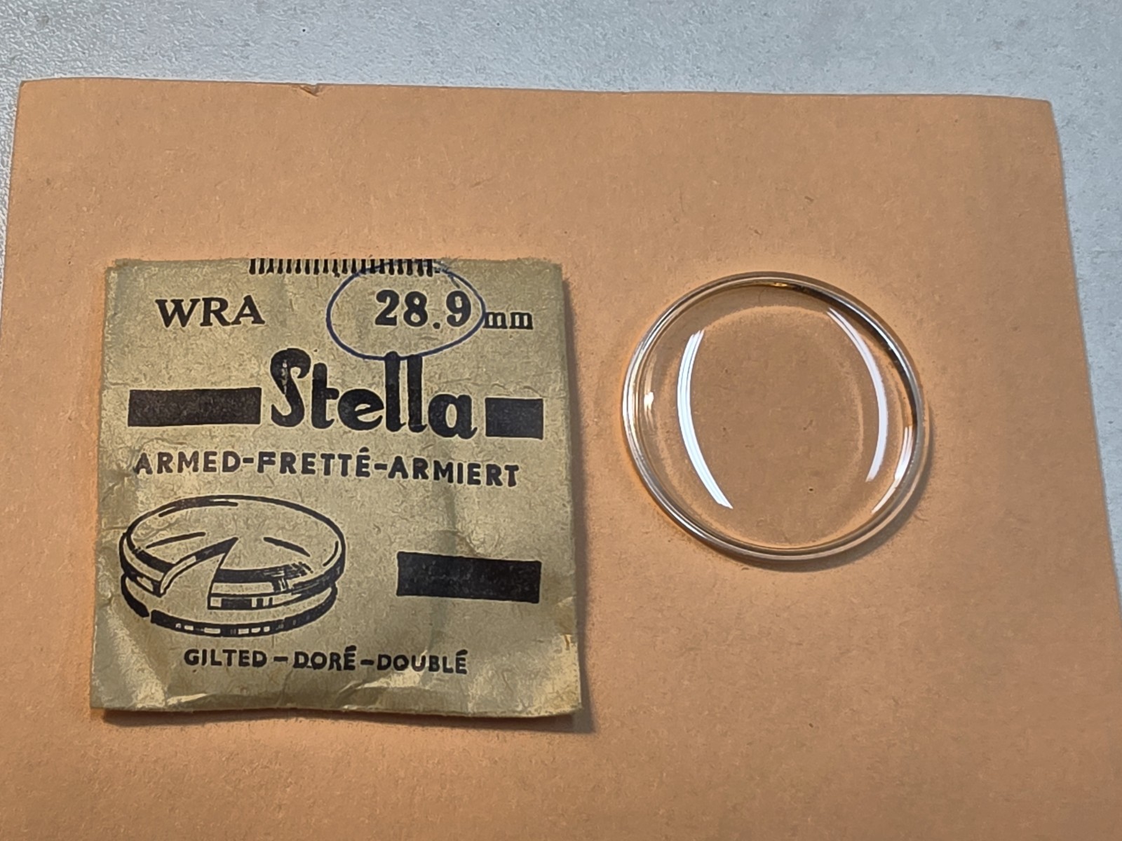Vintage NOS Stella WRA 28.9 Gilt Armored Wristwatch Crystal