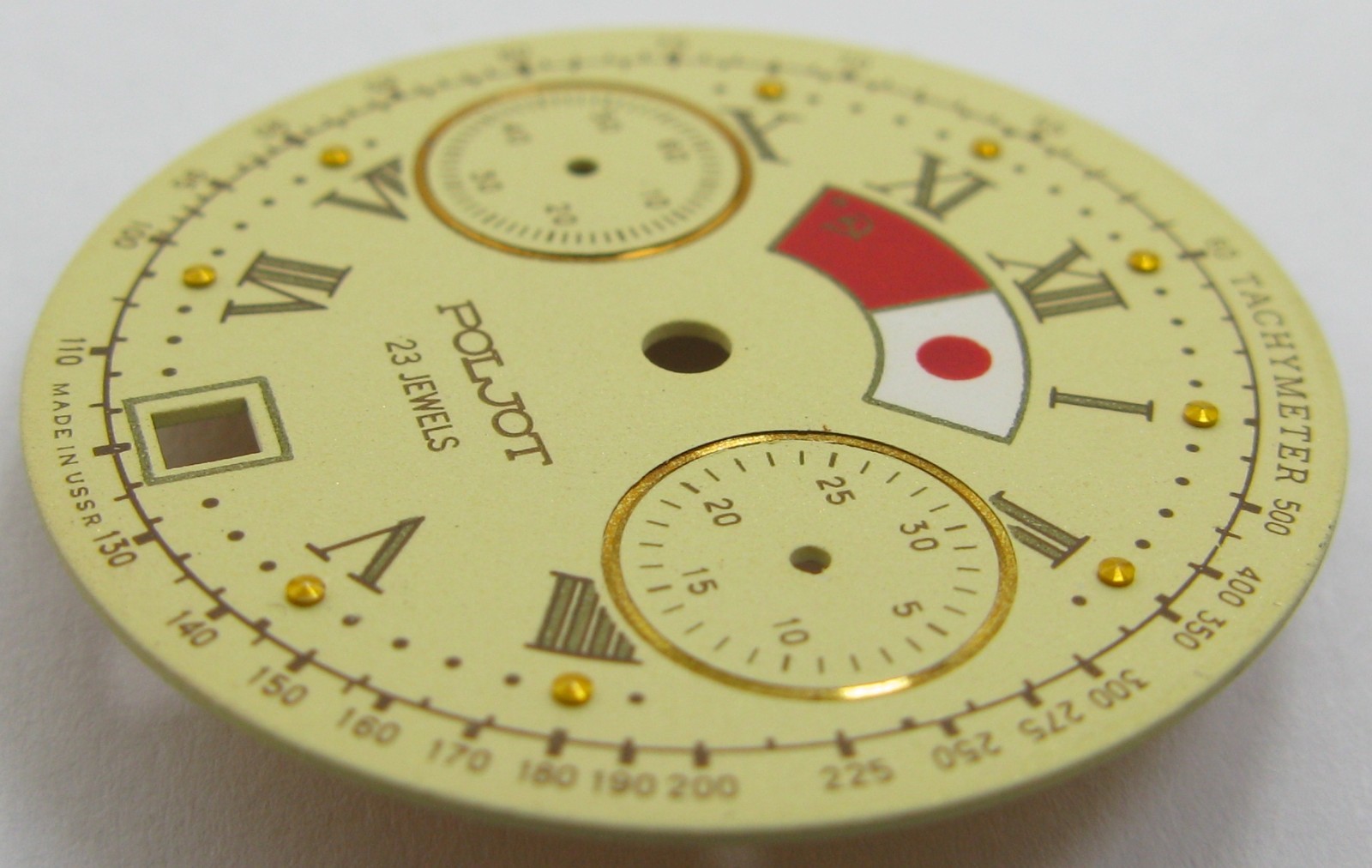 Poljot 3133 chronograph watch movement part Black dial: Moscow 1991 Tokyo