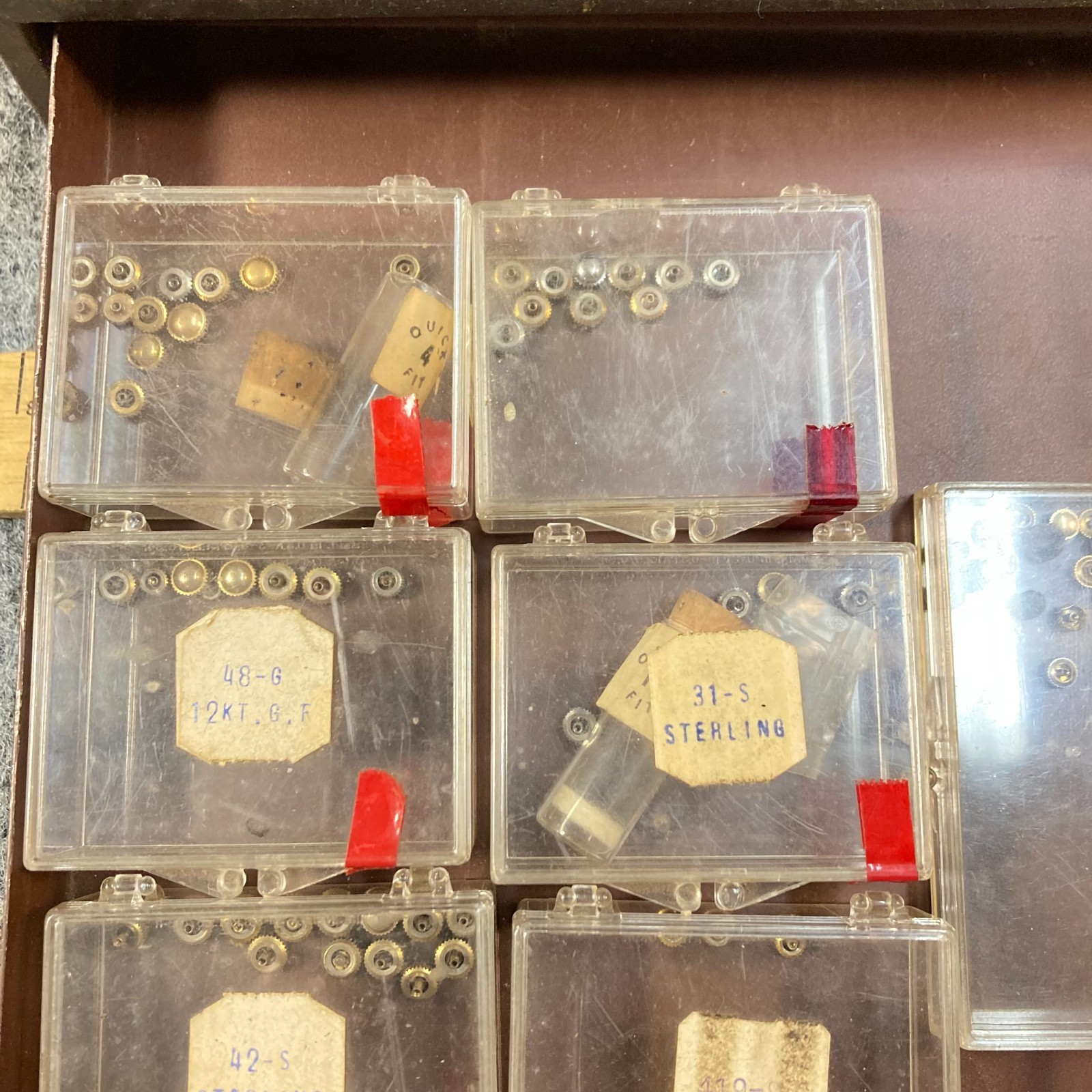Watchmaker Cabinet Two Drawer Crowns Labeled Sterling & Gold Filled 100+ Pc