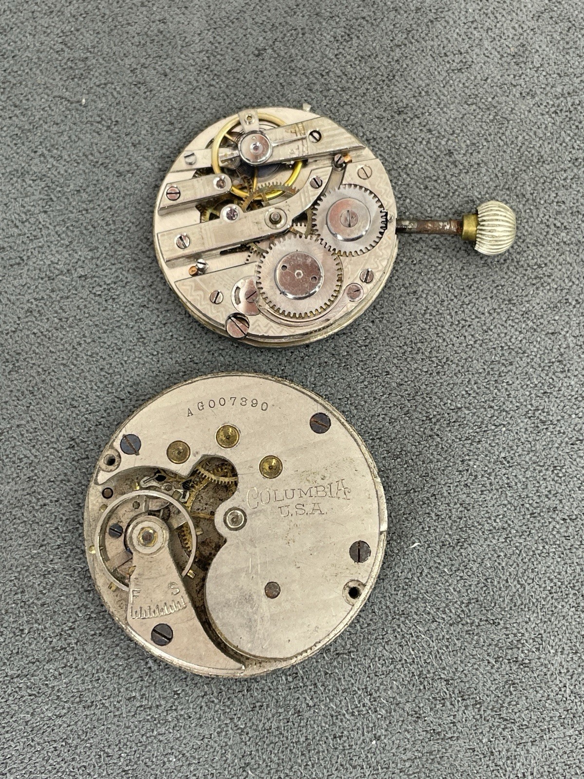 Watchmaker Parts Lot # 7 Movements, 8 Day Plate, Cases. Waltham, NY Standard, Et
