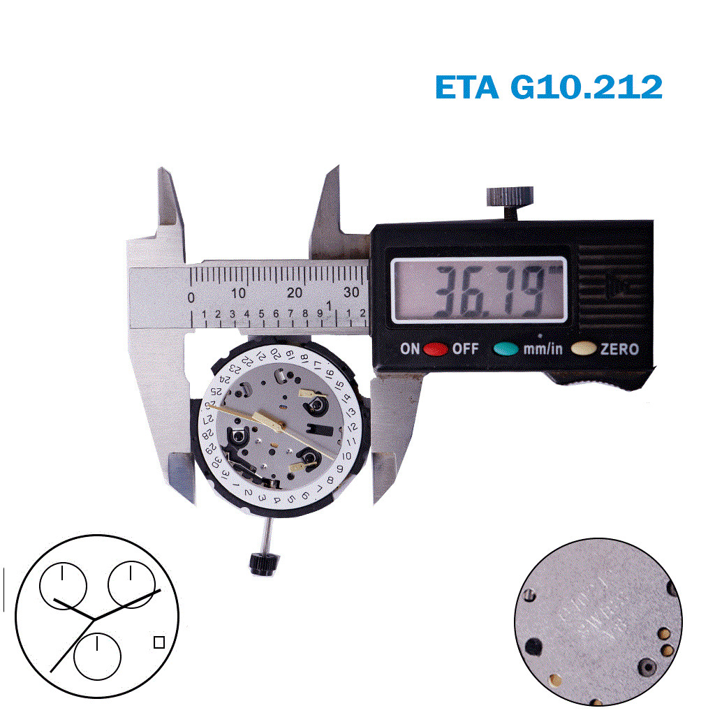 ETA G10.212 SWISS🇨🇭 Made Movement White Date Disk at 4 Horizontal, Chronograph
