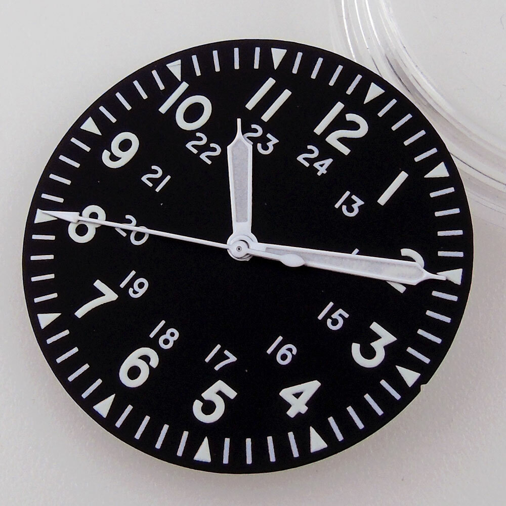 33.6mm black dial luminous mark fit vintage pilot style NH35 NH36 movement watch