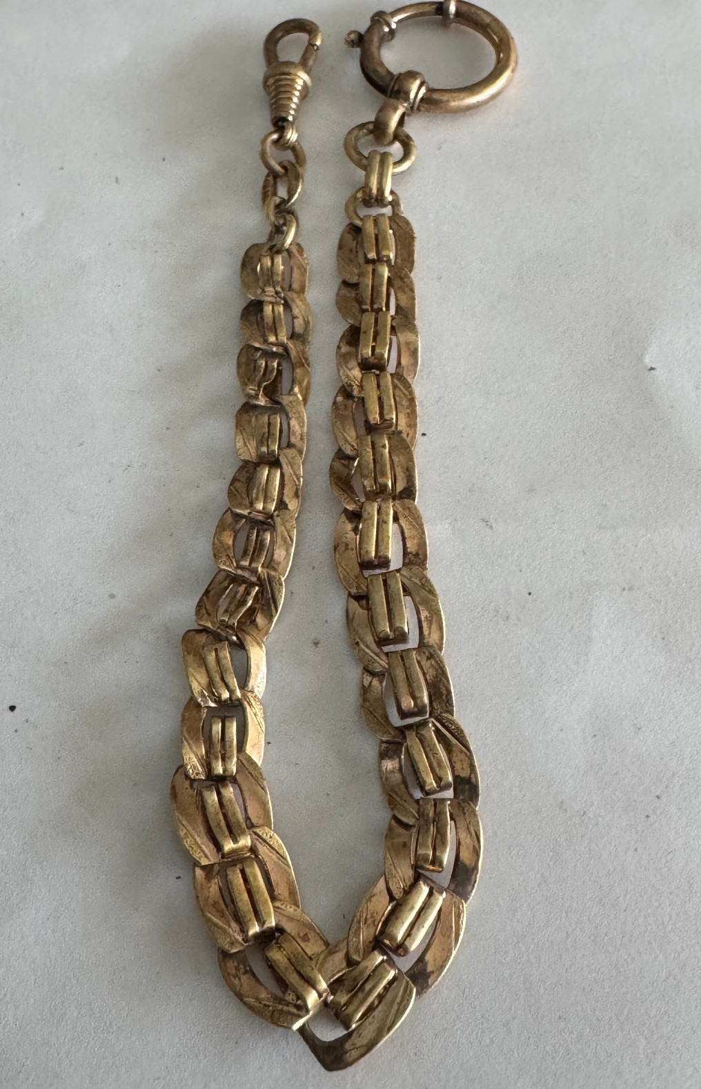 VINTAGE 10.5 INCH KOLLMAR KETTE YELLOW GOLD PLATED POCKET WATCH CHAIN 9.4MM WIDE