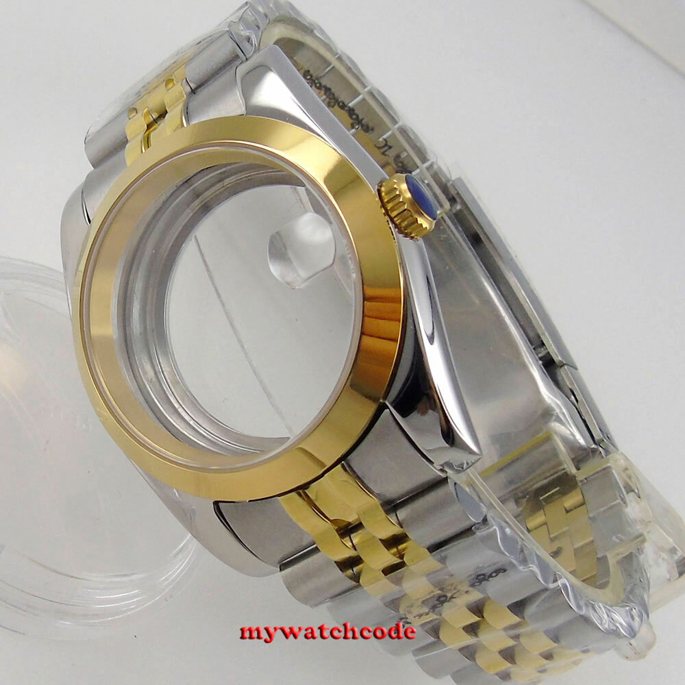 Polish 36mm sapphire glass two tone Watch Case fit NH35 NH36 NH38 jubilee strap