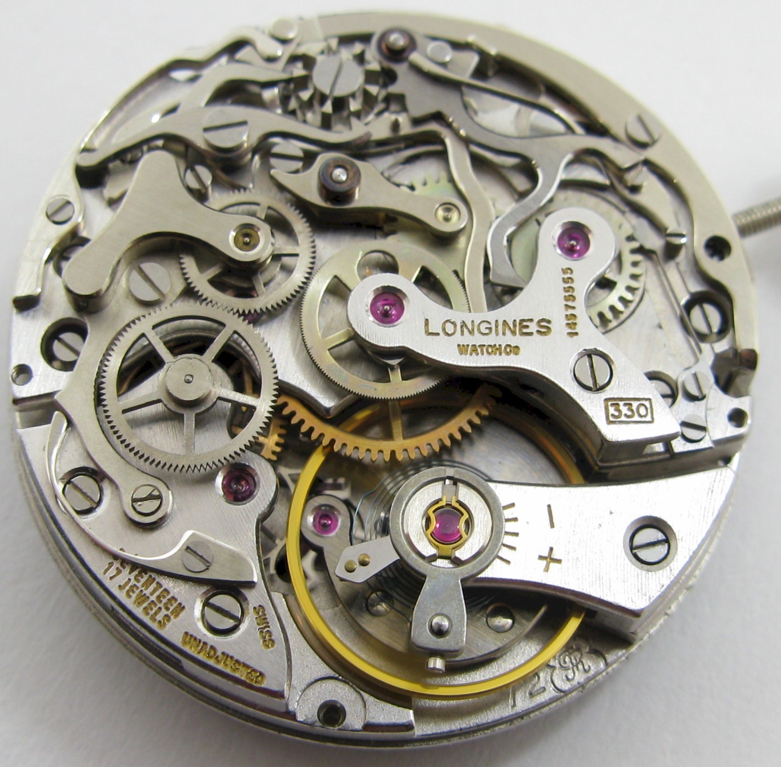 Longines 330 Valjoux 72 chronograph Watch Movement + Dial 17 jewels for project