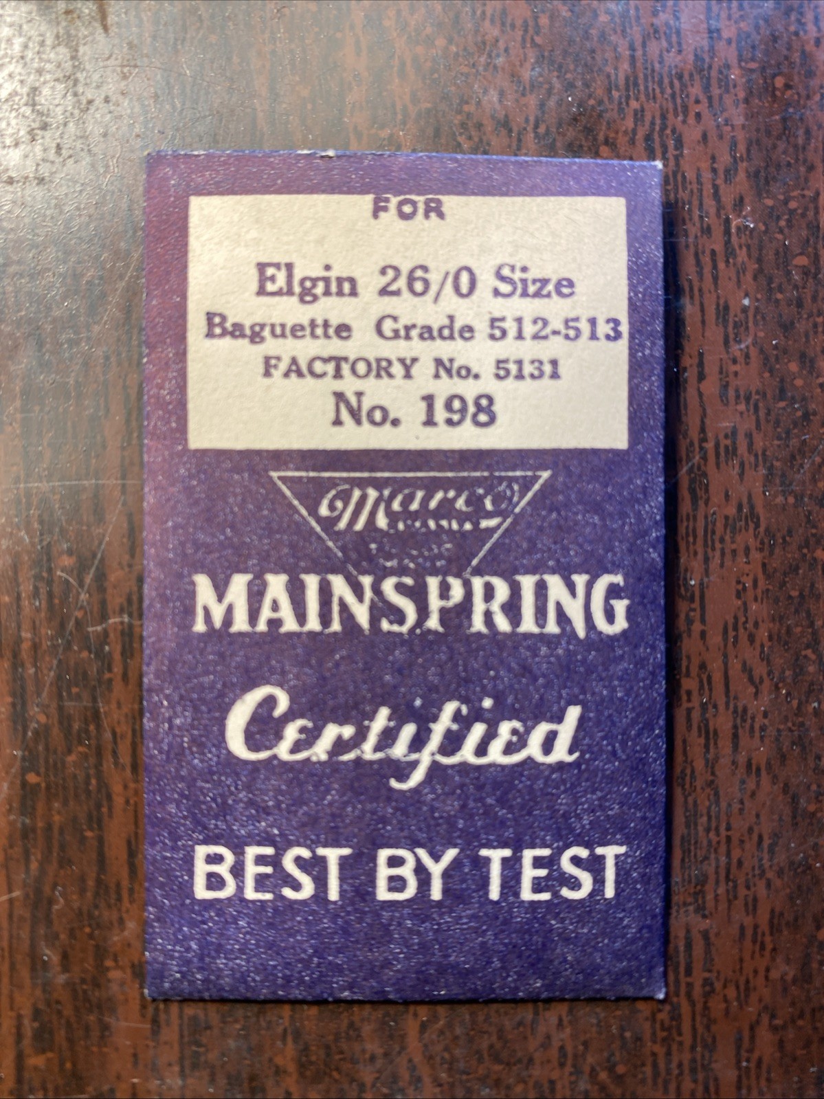 Elgin mainspring 26/0 Baguette Grade 512-513 Factory no. 5131 New Old Stock