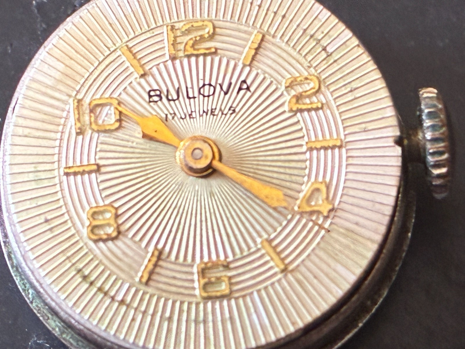 Vintage Bulova 7AM BXW Round Watch 17j Movement w/ Dial & Stem. Running. 17.4mm