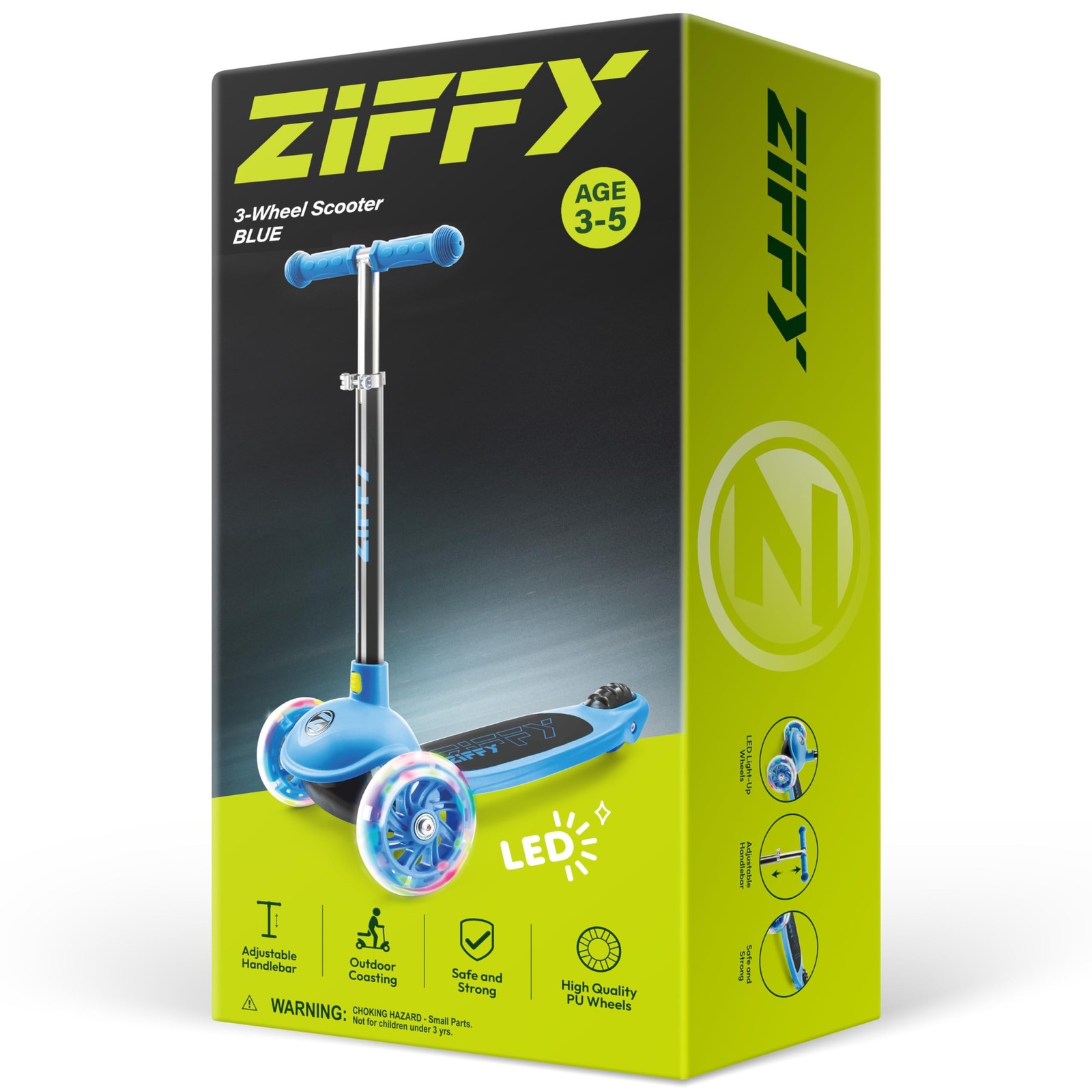 ZIFFY Multicolor 3 Wheel Scooter for Kids 3-5, Toddler Kick Scooters with LED…