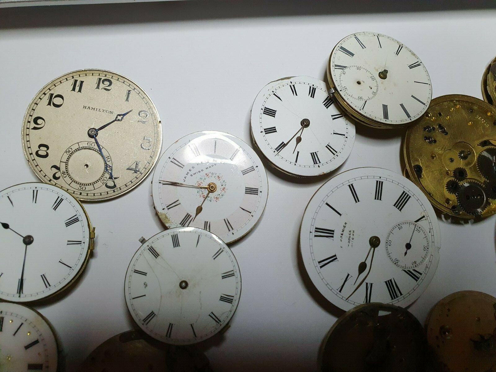antique pocket watch movement collection and parts watchmakers lot