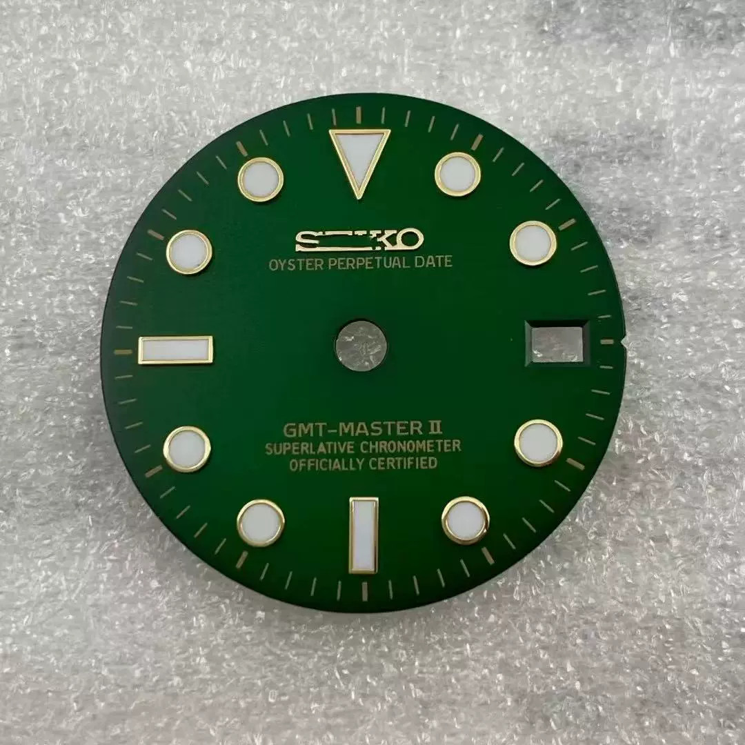 28.5mm GMT Watch Dial Green Blue Luminous For NH34 NH35 Movement