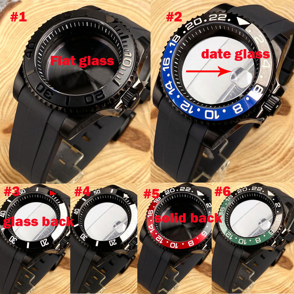 40mm Black PVD Ceramic Bezel Sapphire Chapter Ring Watch Case Fit NH35 NH36 2824