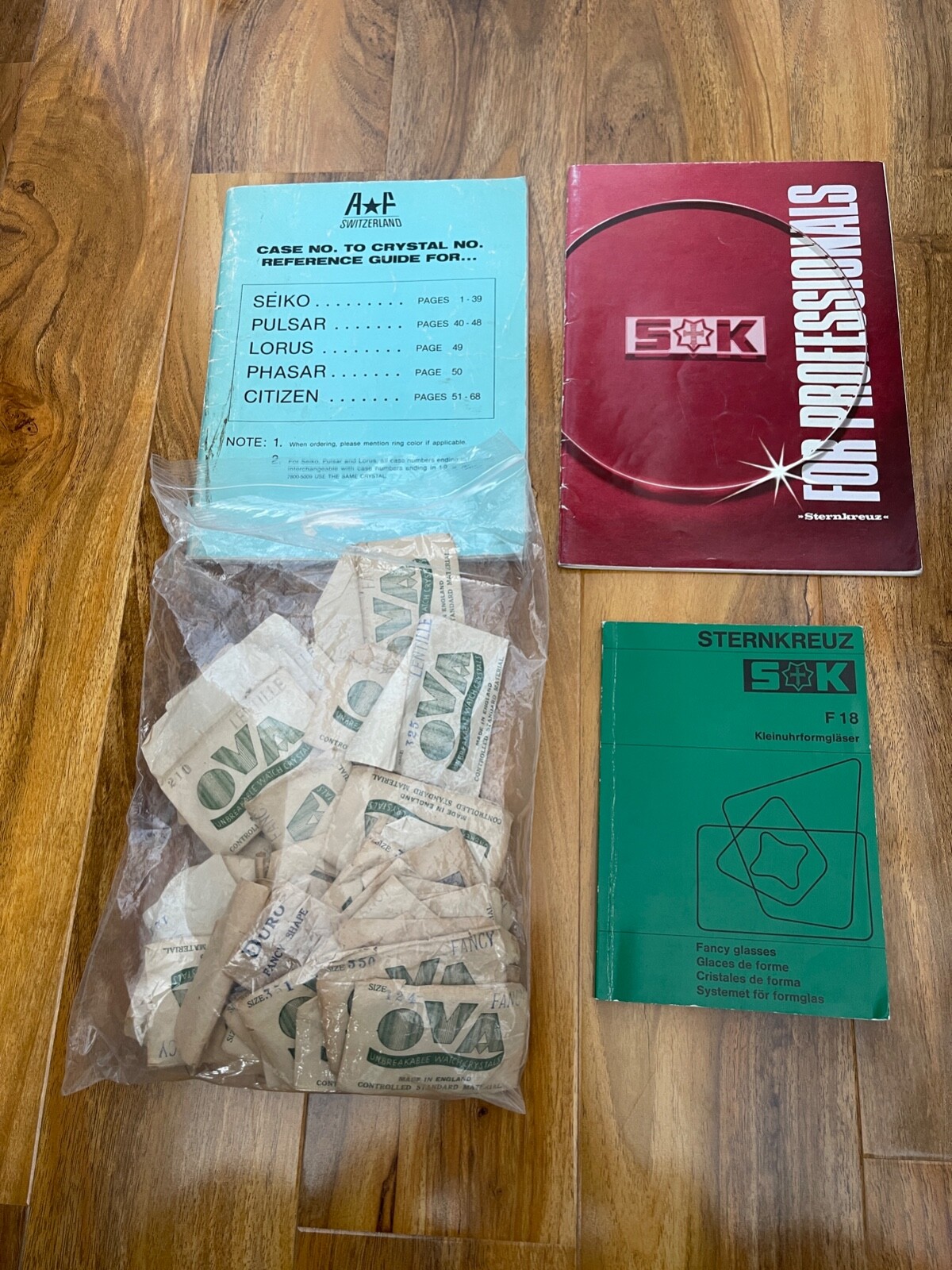 A F Sternkreuz Watch Crystal Reference Books & Bag Of Crystals