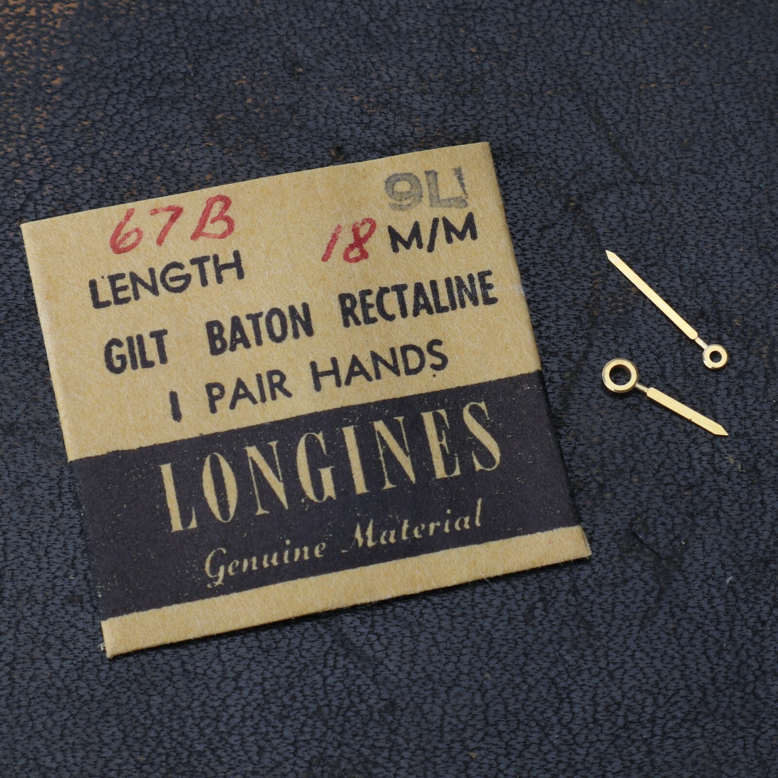 NOS Longines 9L Gilt Baton Rectaline Pair Hands 18mm Watch Part 67B (#C6D9)