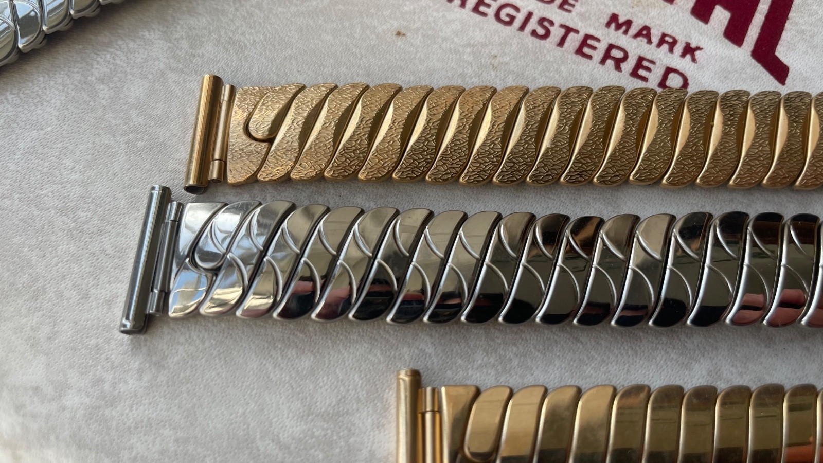 Original Montal made in England steel and gold stretch bracelets 18mm & 20mm