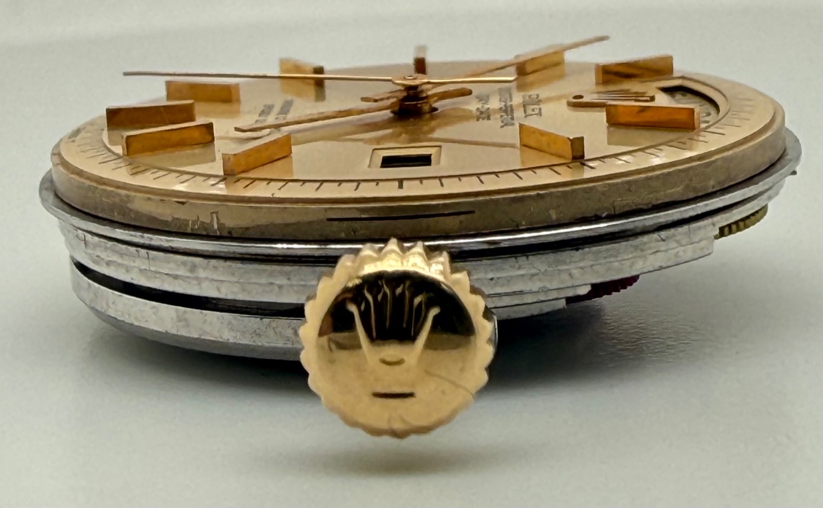 Genuine Rolex Cal. 1555 Day-Date Movement w/ Champagne Dial Hands & Crown