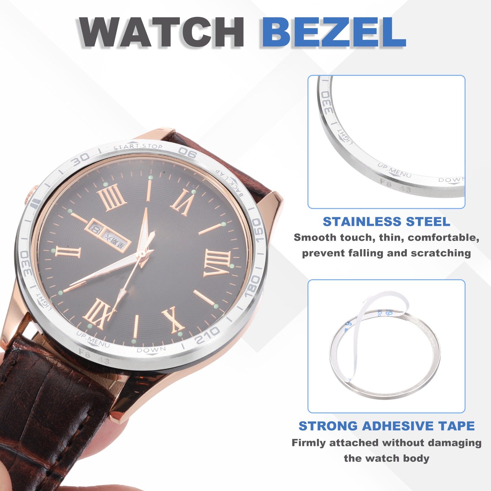51mm Watch Bezel Stainless Steel Watch Bezel Ring Amoled Display Silver/Gray