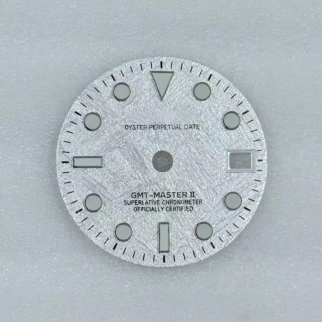 28.5mm GMT Meteorite pattern Watch Dial Green Luminous For NH34 Movement