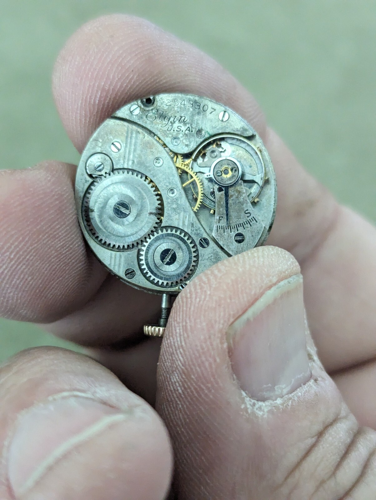 1920 Elgin 431 Movement Complete Runs/ Stops For Service or Parts