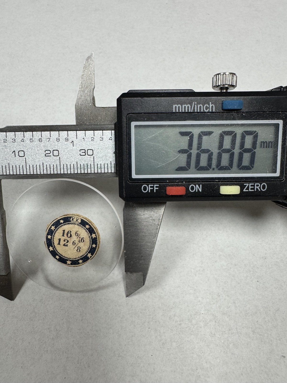 Vintage K.K. Watch Mineral Crystal Domed 36.88mm 16 6/16 12 6/8 Clear Lens
