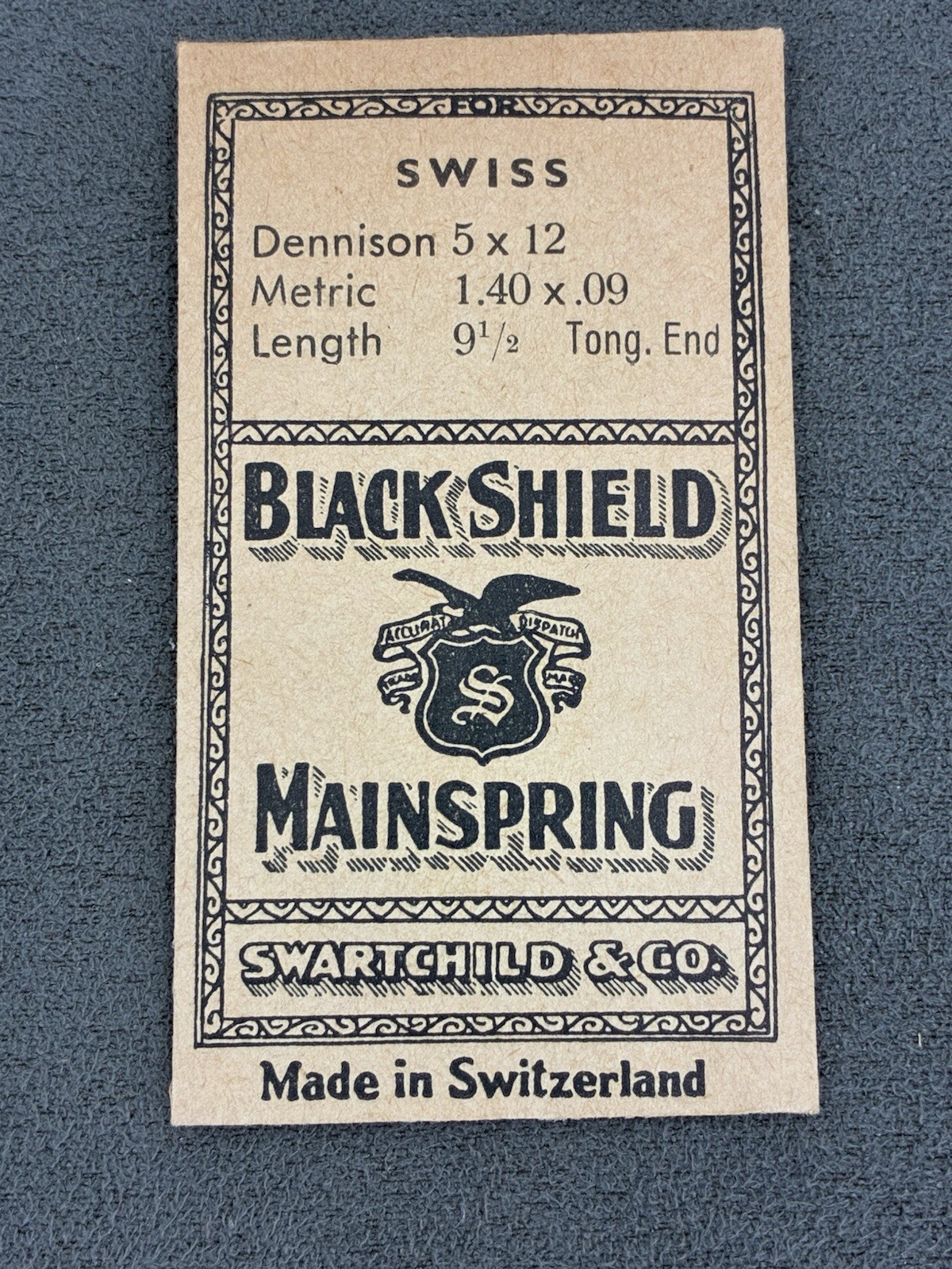 NOS Black Shield Mainspring MS-512E Swiss Den 5x12x9 1/2 Metrc 1.4x.09 Tong. End