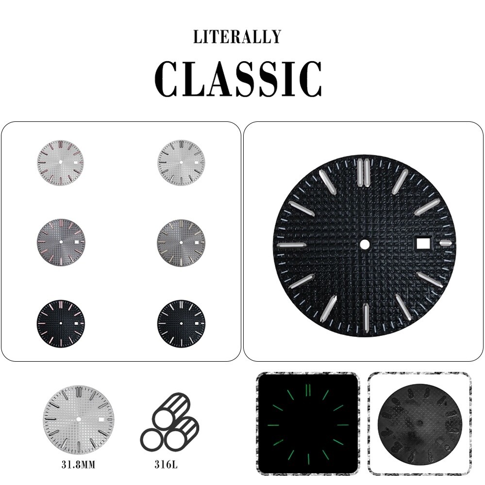 31.8mm Luminous Blue Black Gray Watch Dial for 8213, 8215